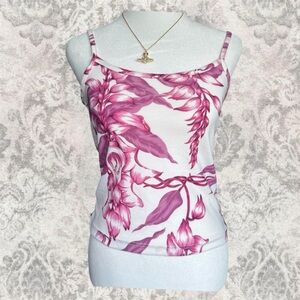 Floral Pink Y2K Tropical Summer Women’s Small Cute Romantic Crop Camisole Top